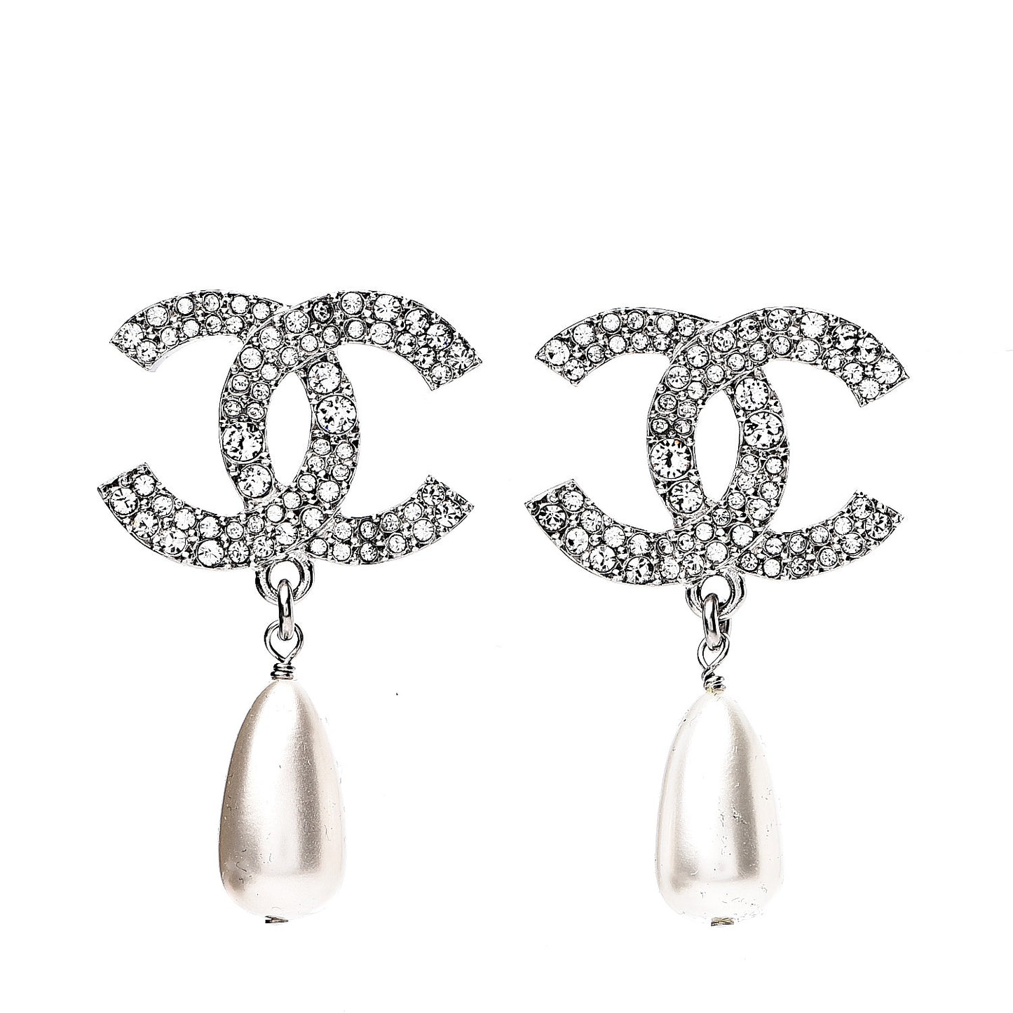 Crystal Pearl CC Drop Darling Bows Earrings Silver Pearly White