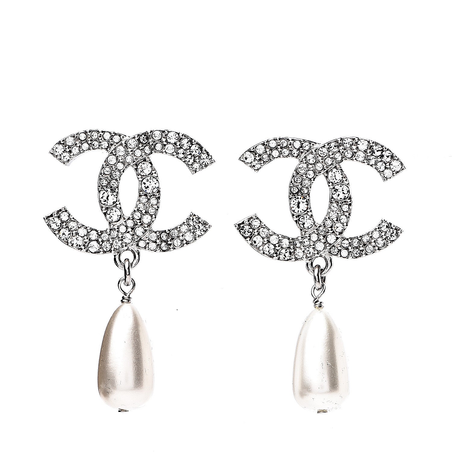 Chanel Crystal Pearl CC Drop Darling Bows Earrings Silver Pearly White 1 of 5