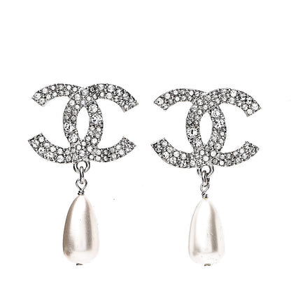 Chanel Crystal Pearl CC Drop Darling Bows Earrings Silver Pearly White 1 of 5