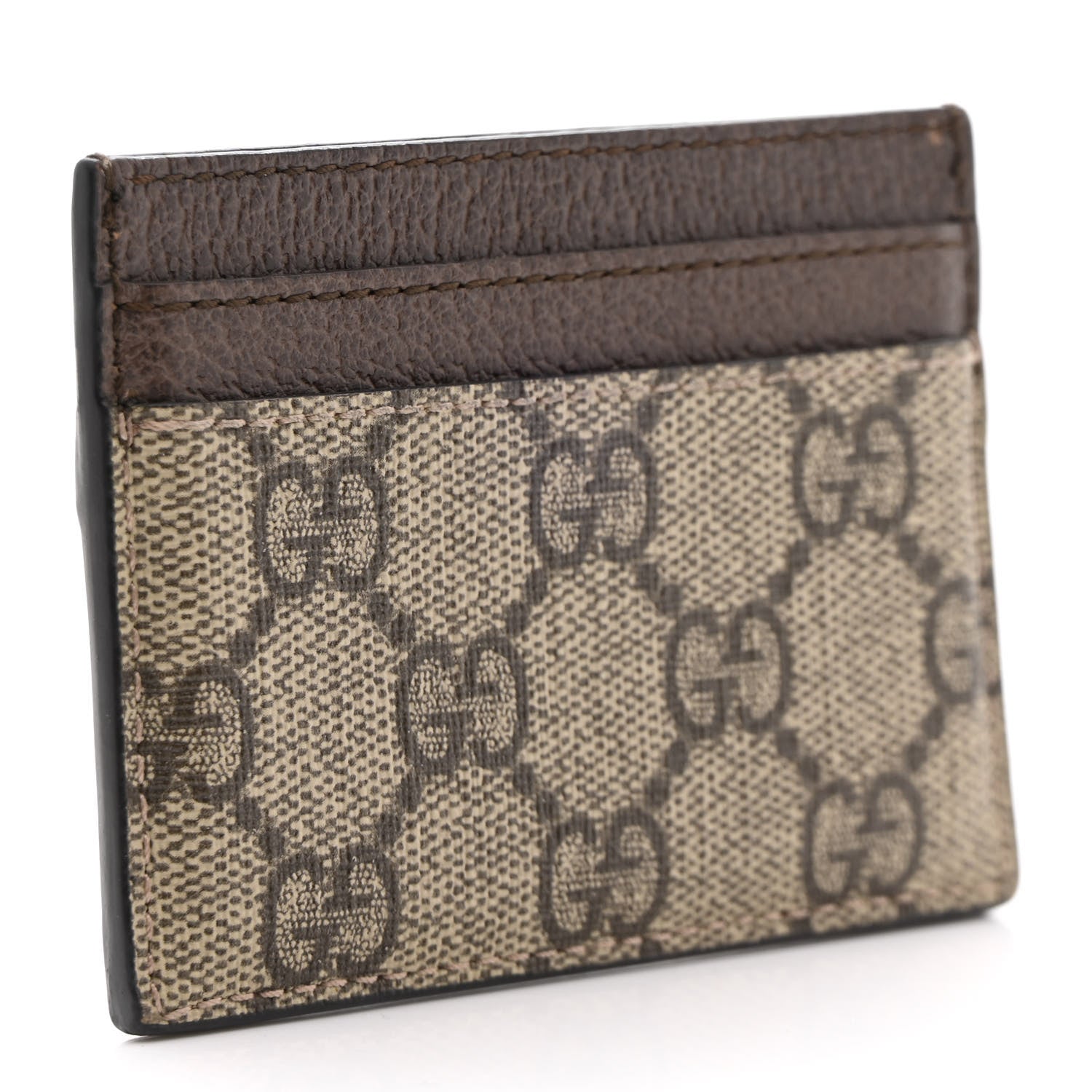 Gucci GG Supreme Monogram Textured Dollar Calfskin Ophidia Card Holder Beige Ebony New Acero 3 of 9
