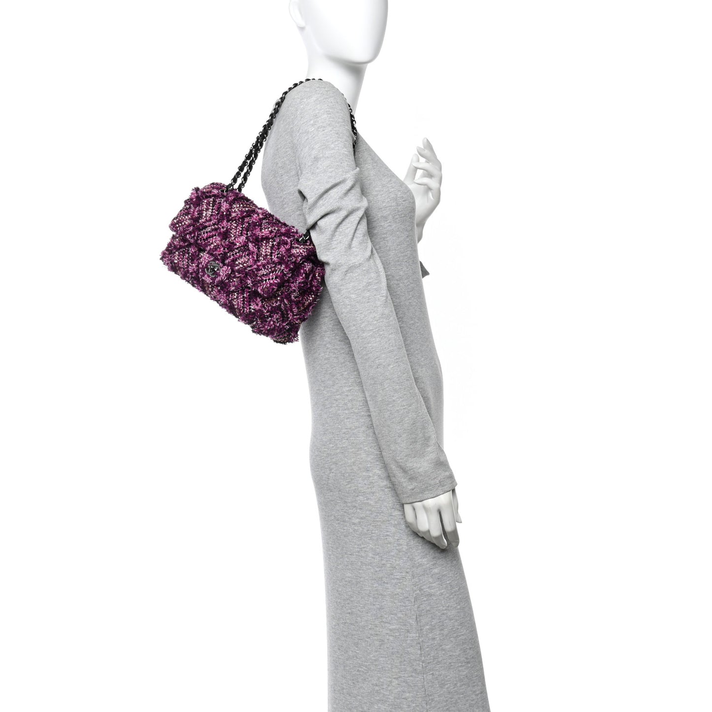 Crystal Tweed Quilted Medium Double Flap Purple Multicolor