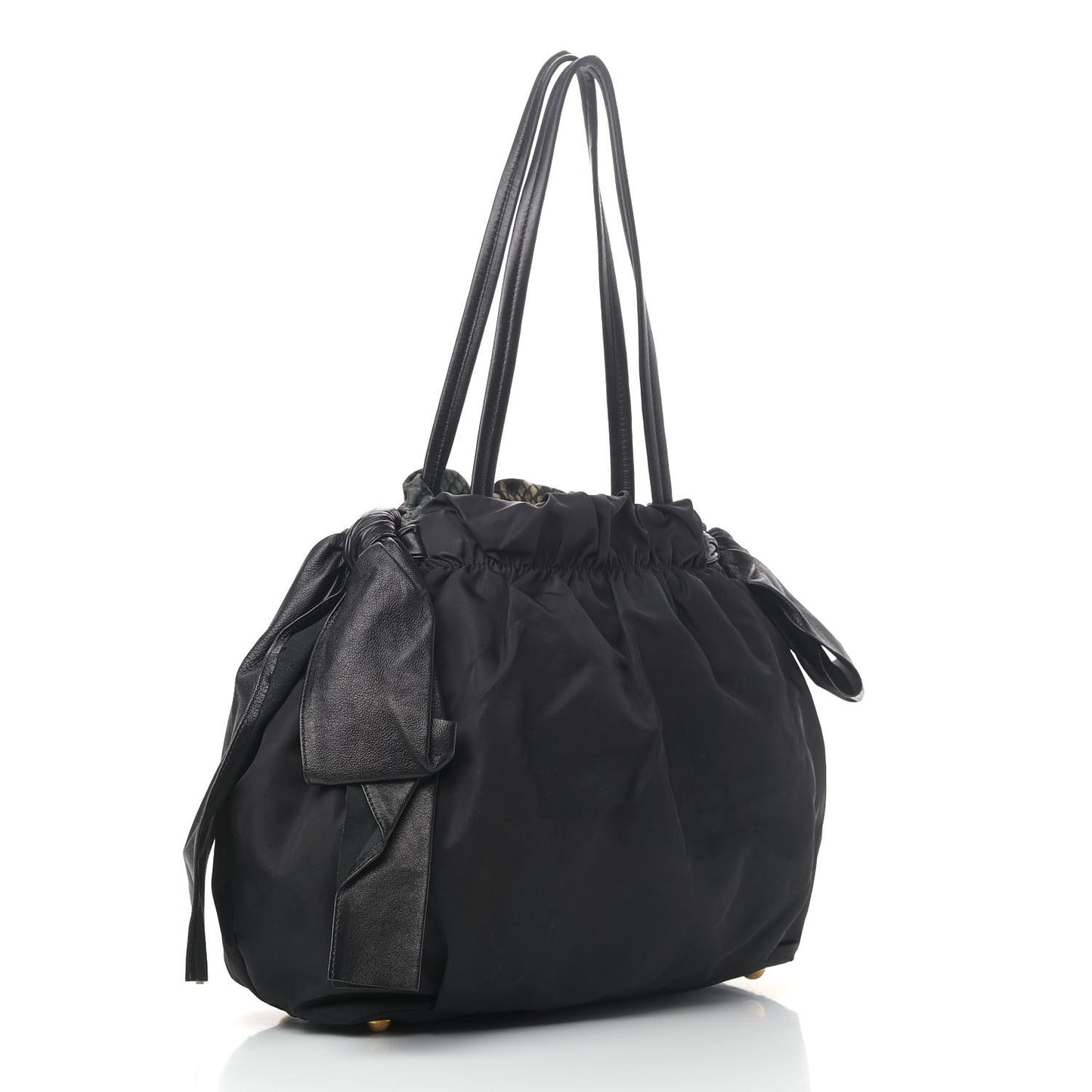 Nylon Python Print Large Bow Bag Verde