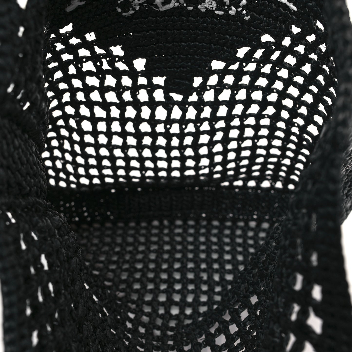 Yarn Raffia Effect Crochet Logo Embroidered Tote Bag Black