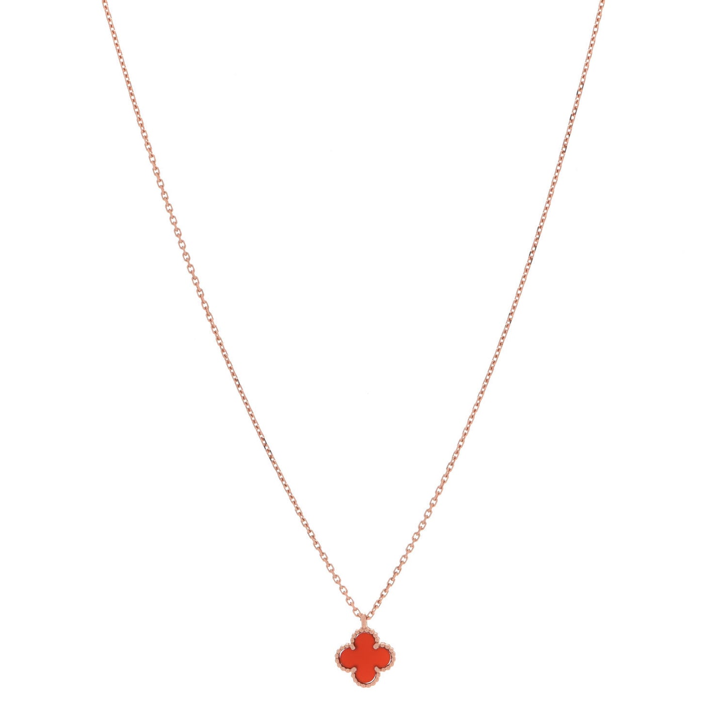 18K Rose Gold Carnelian Sweet Alhambra Pendant Necklace