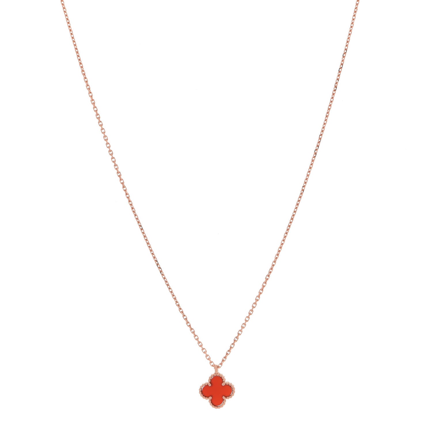 Van Cleef & Arpels 18K Rose Gold Carnelian Sweet Alhambra Pendant Necklace 1 of 7