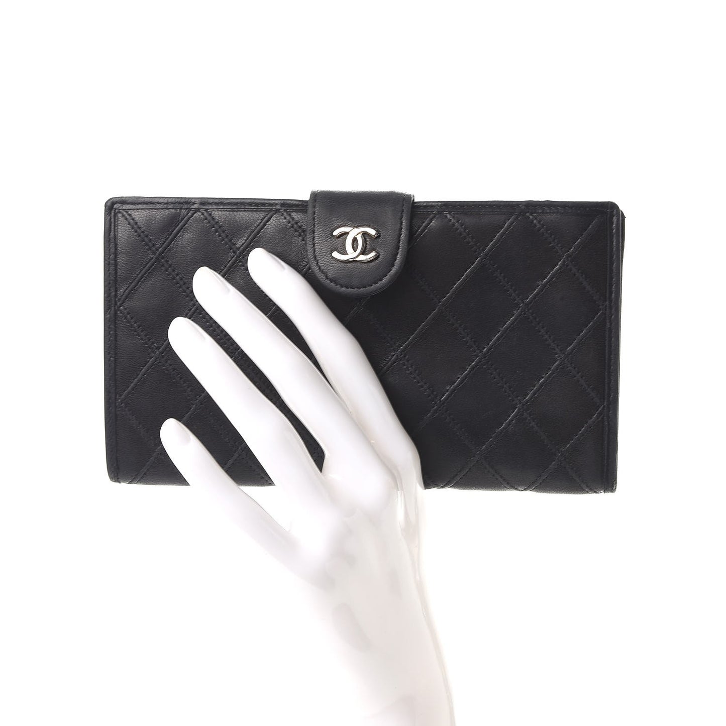 Lambskin Diamond Stitched French Wallet Black
