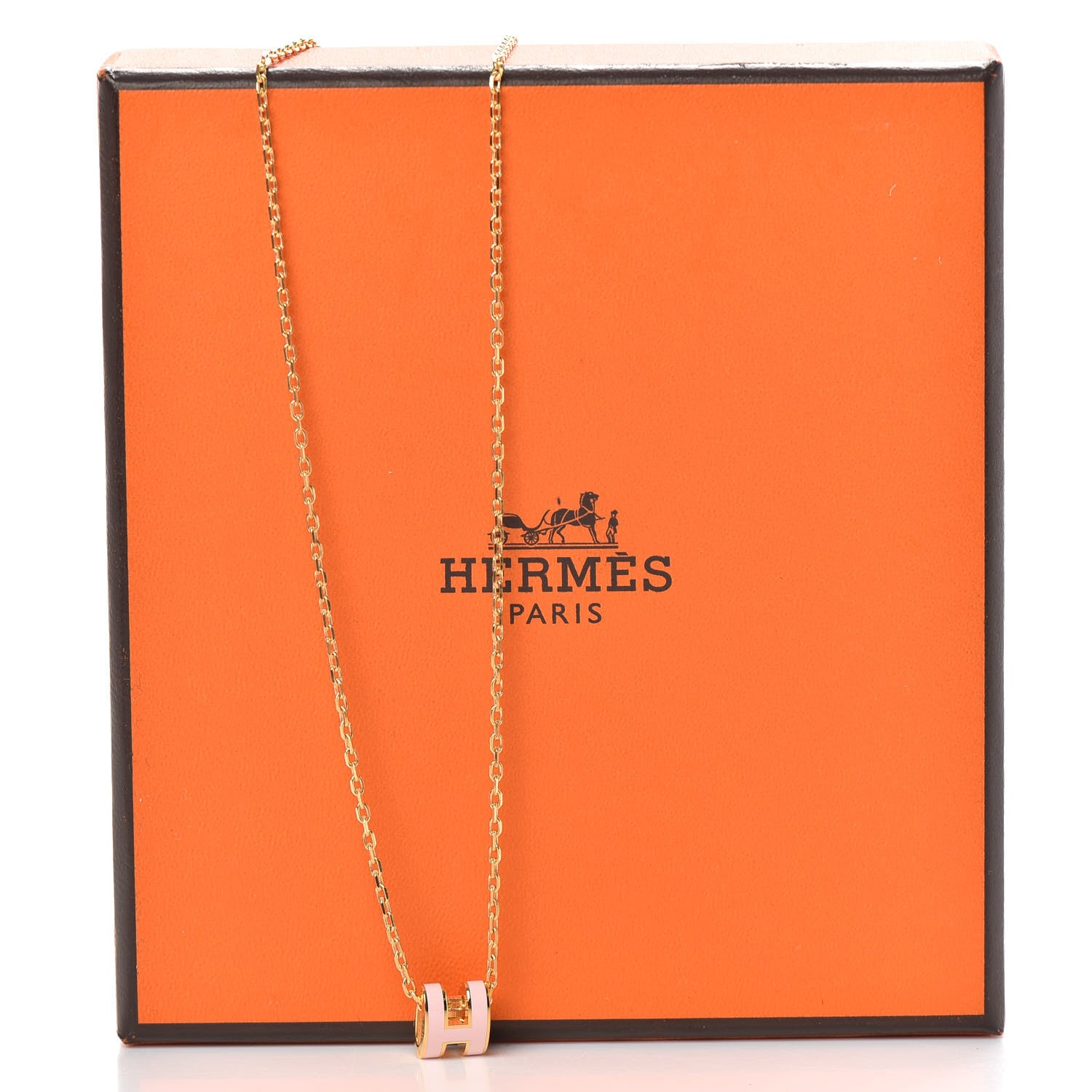 Hermes Lacquered Gold Mini Pop H Pendant Necklace Rose Dragee 6 of 6