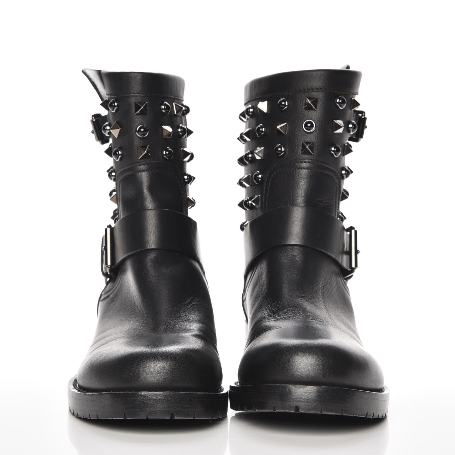 Valentino Garavani Calfskin Onyx Rockstud Rolling 30mm Biker Boots 37.5 Black 2 of 7