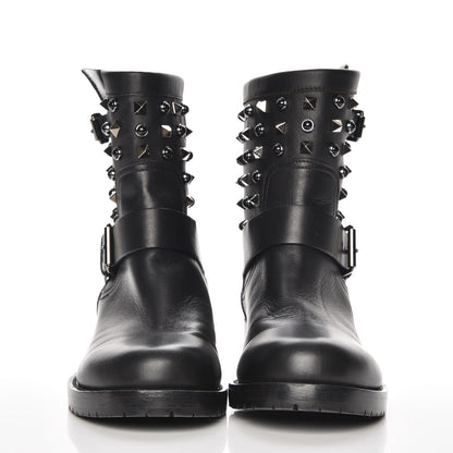 Valentino Garavani Calfskin Onyx Rockstud Rolling 30mm Biker Boots 37.5 Black 2 of 7