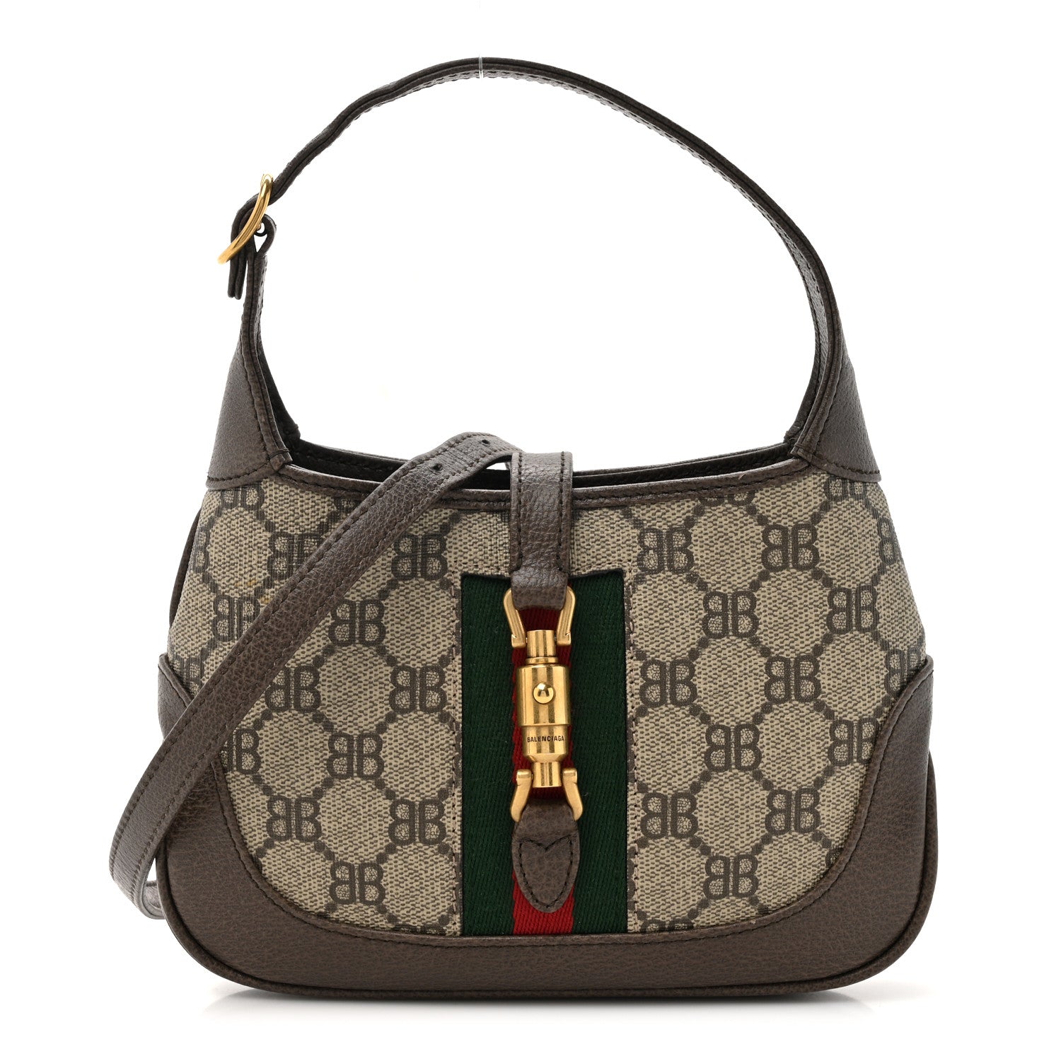 Gucci X BALENCIAGA BB Supreme Monogram Calfskin Web Mini Jackie 1961 Hobo Beige Ebony 1 of 11
