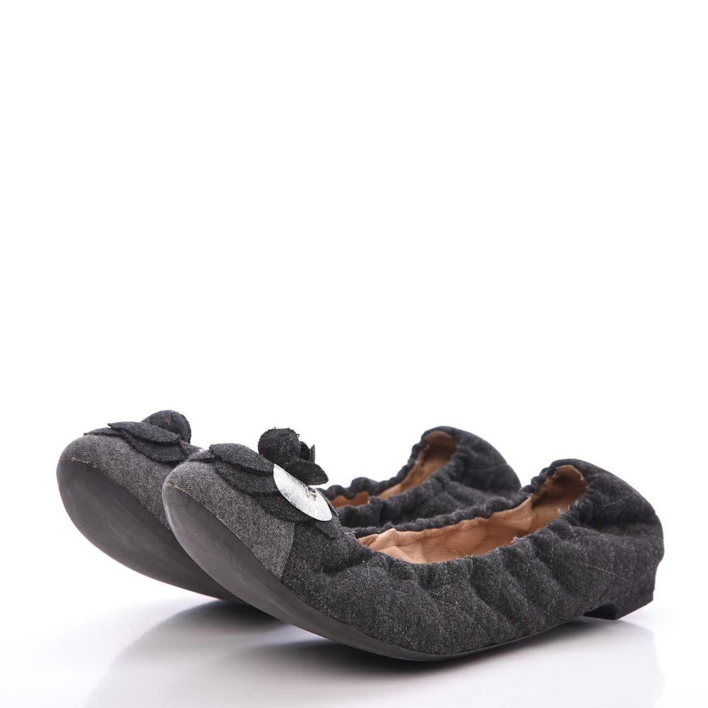 Tweed Quilted Camellia Cap Toe Ballerina Flats 40.5 Grey