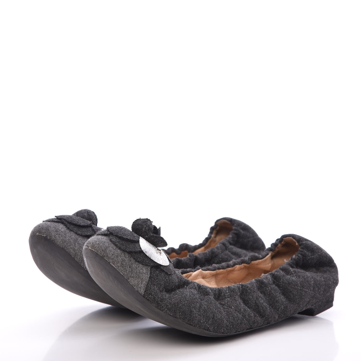 Chanel Tweed Quilted Camellia Cap Toe Ballerina Flats 40.5 Grey 3 of 10