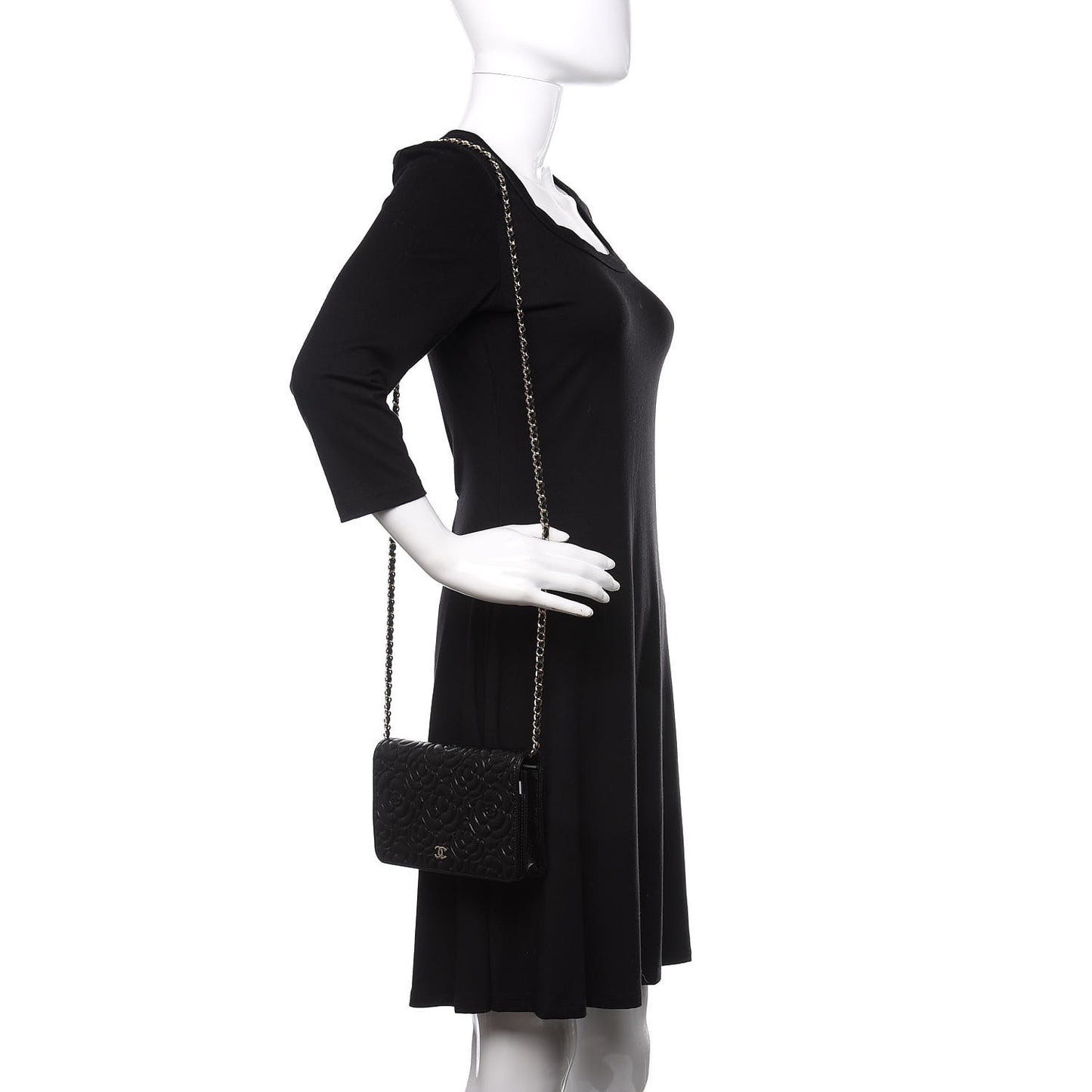 Caviar Camellia Embossed Wallet On Chain WOC Black