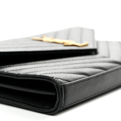 Saint Laurent Grain De Poudre Matelasse Chevron Monogram Chain Wallet Black 10 of 12