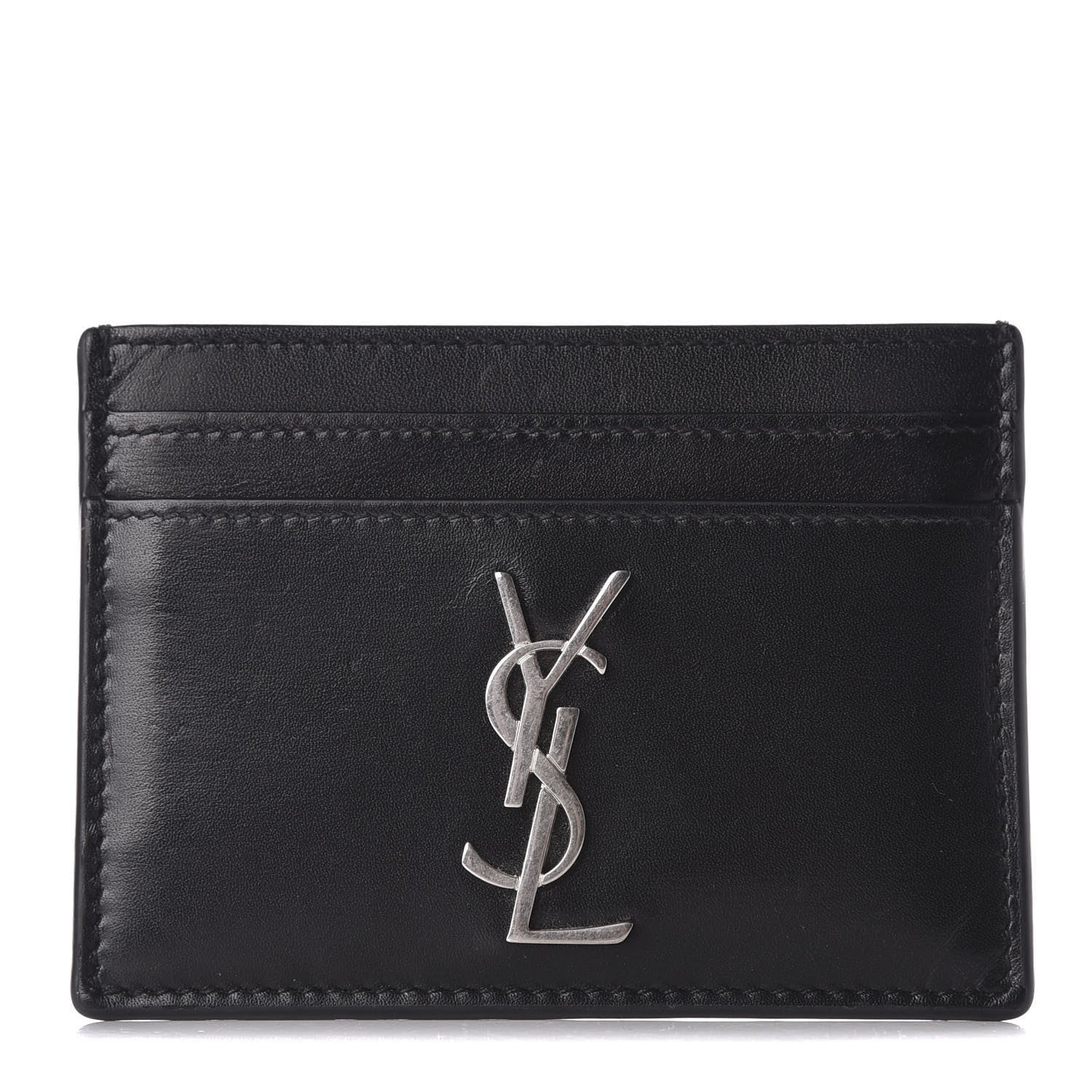 Saint Laurent Calfskin Monogram Credit Card Case Black 1 of 8