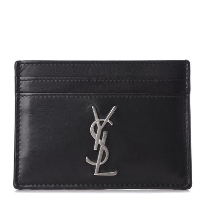 Saint Laurent Calfskin Monogram Credit Card Case Black 1 of 8