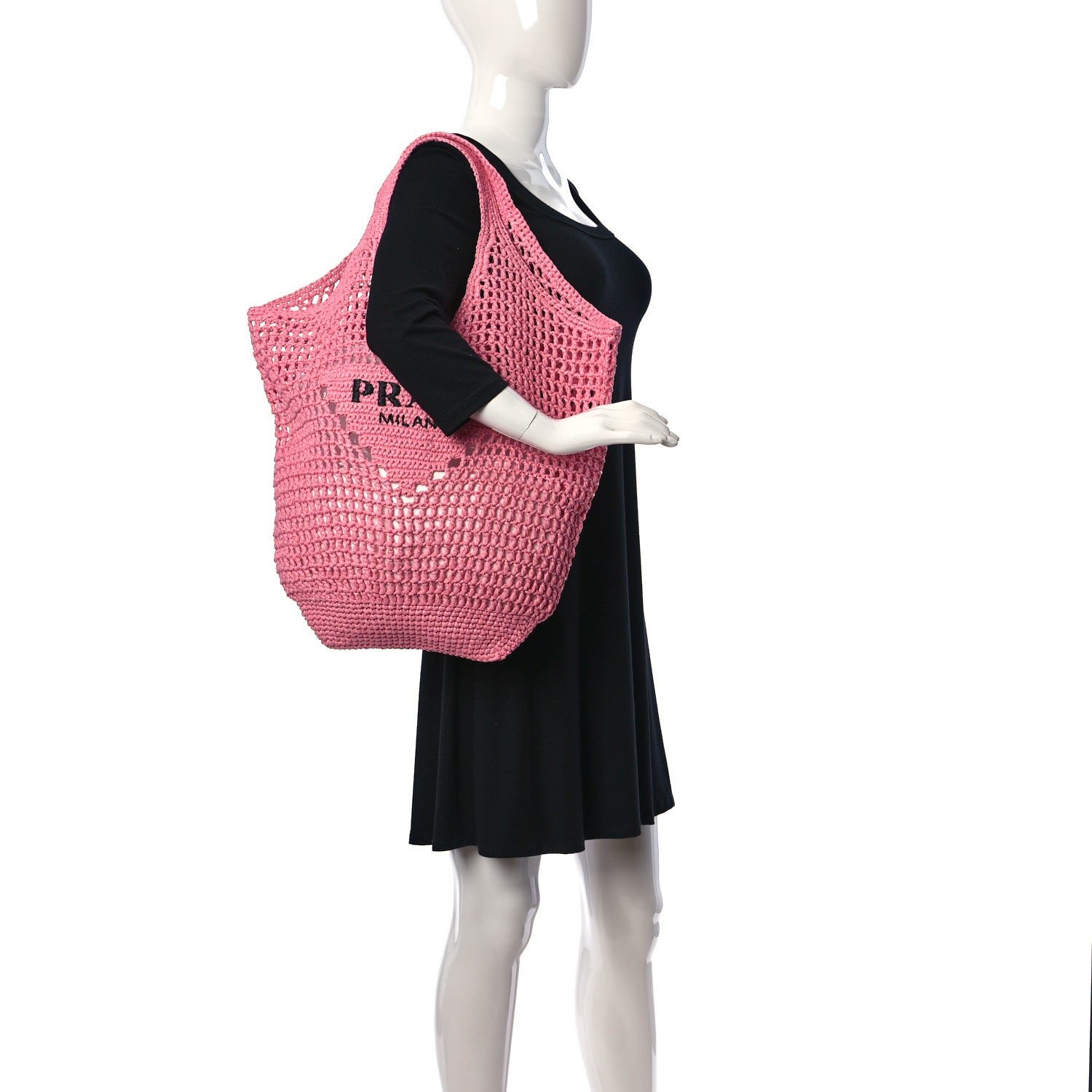 Prada Yarn Raffia Effect Crochet Logo Embroidered Shopping Tote Bag Petalo 2 of 8