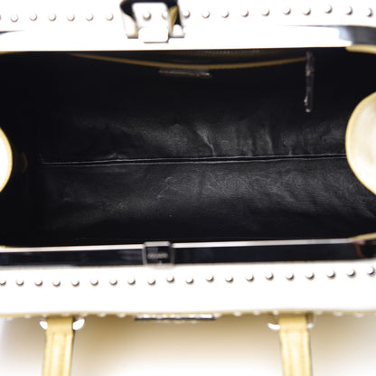 Prada Saffiano Studded Pyramid Bag Polline White 5 of 11