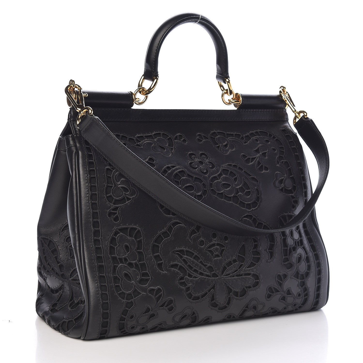 Dolce & Gabbana Lambskin Large Embroidered Laser Cut Miss Sicily Satchel Black 3 of 9