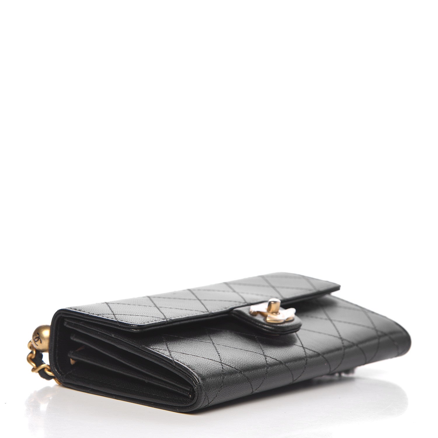 Chanel Goatskin Stitched Pearl Clutch With Chain Black 4 of 13