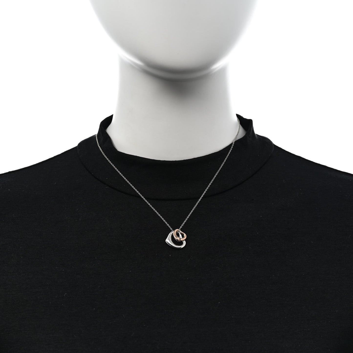Sterling Silver 18K Rose Gold Elsa Peretti 16mm Double Open Heart Pendant Necklace