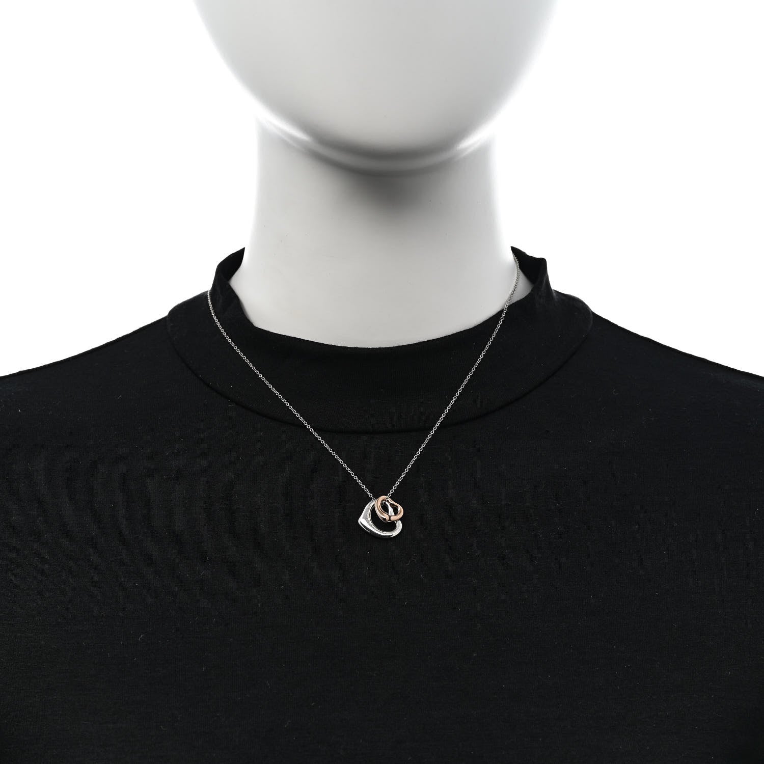 Tiffany Sterling Silver 18K Rose Gold Elsa Peretti 16mm Double Open Heart Pendant Necklace 2 of 6