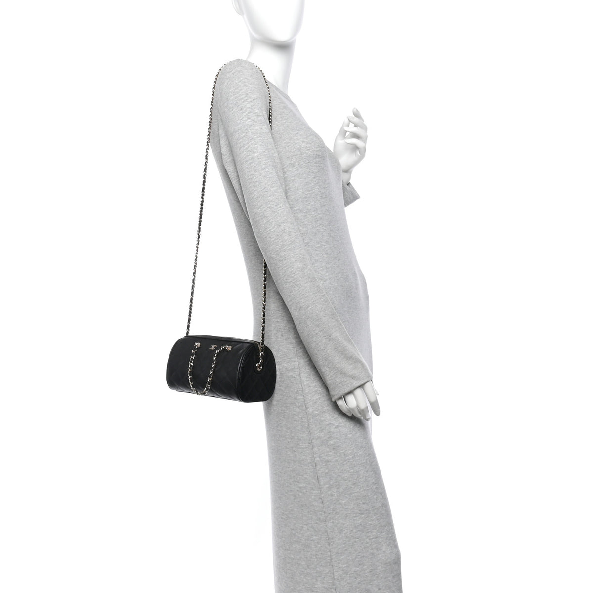 Chanel Caviar Quilted Barrel Clutch With Chain Black 2 of 11