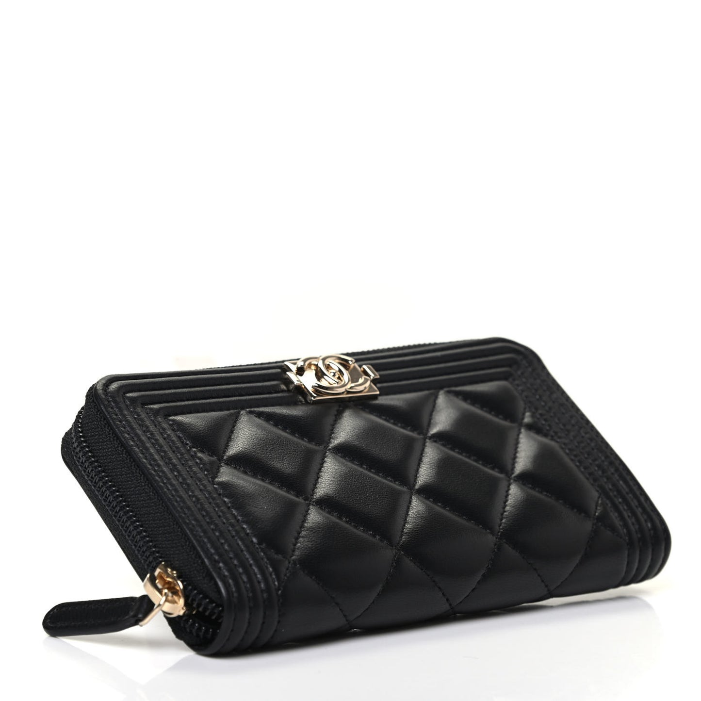 Lambskin Quilted Small Boy Zip Around Wallet Black