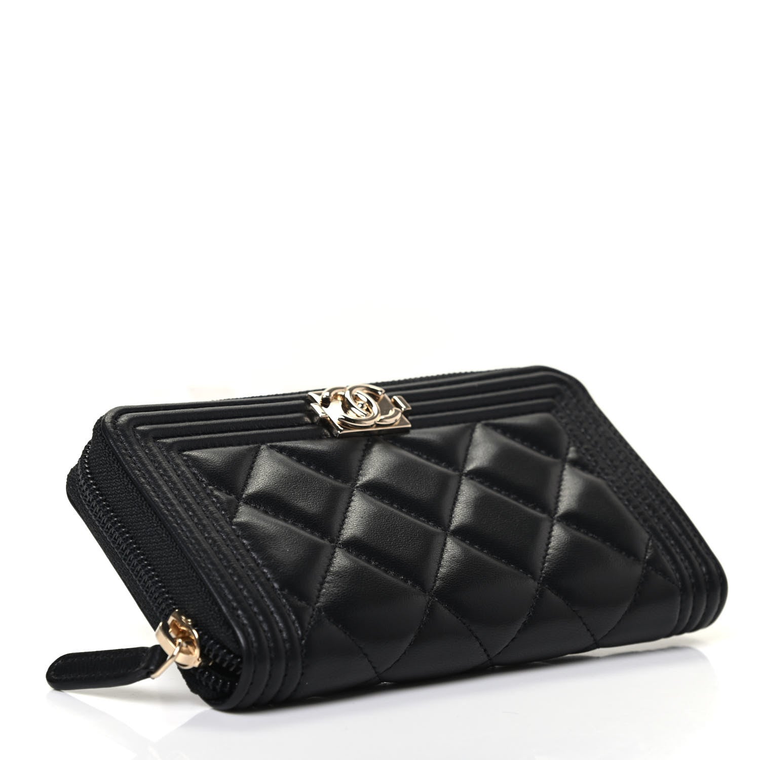 Chanel Lambskin Quilted Small Boy Zip Around Wallet Black 3 of 4