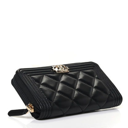 Chanel Lambskin Quilted Small Boy Zip Around Wallet Black 3 of 4