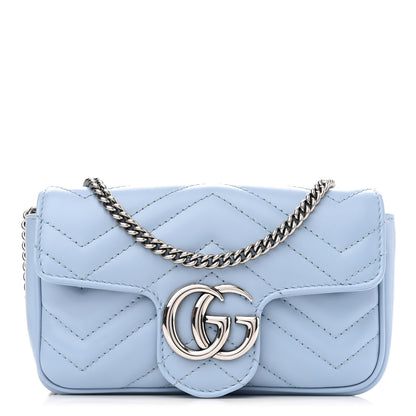 Gucci Calfskin Matelasse Super Mini GG Marmont Shoulder Bag Porcelain Light Blue 1 of 10