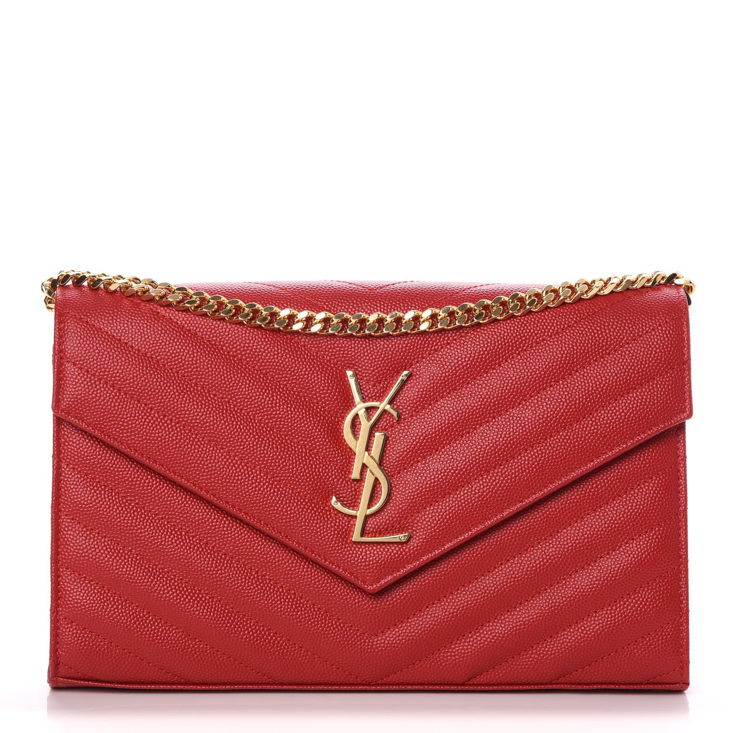 Grain De Poudre Matelasse Chevron Monogram Chain Wallet New Red