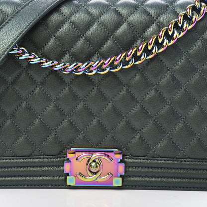 Chanel Iridescent Goatskin Quilted New Medium Boy Flap Green 10 of 11