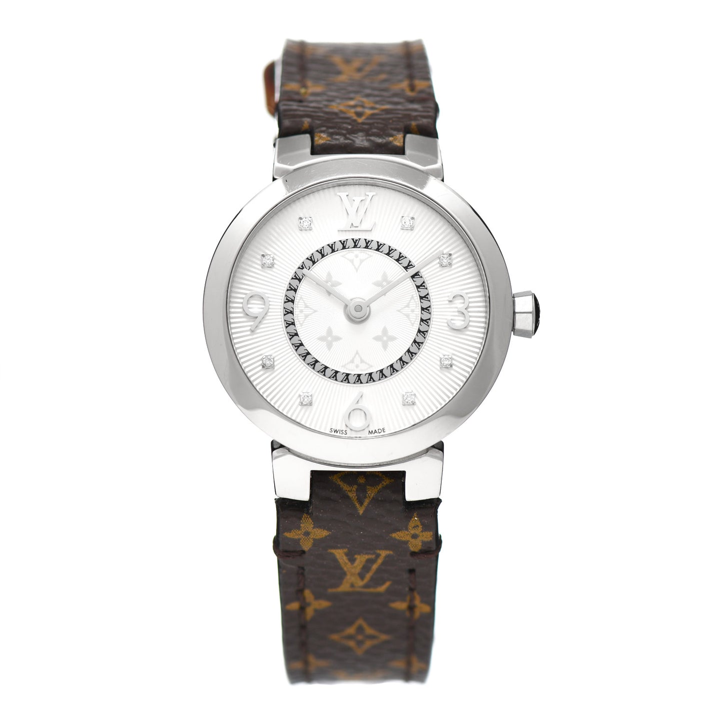 Stainless Steel Monogram Diamond 28mm Tambour Slim Quartz Watch
