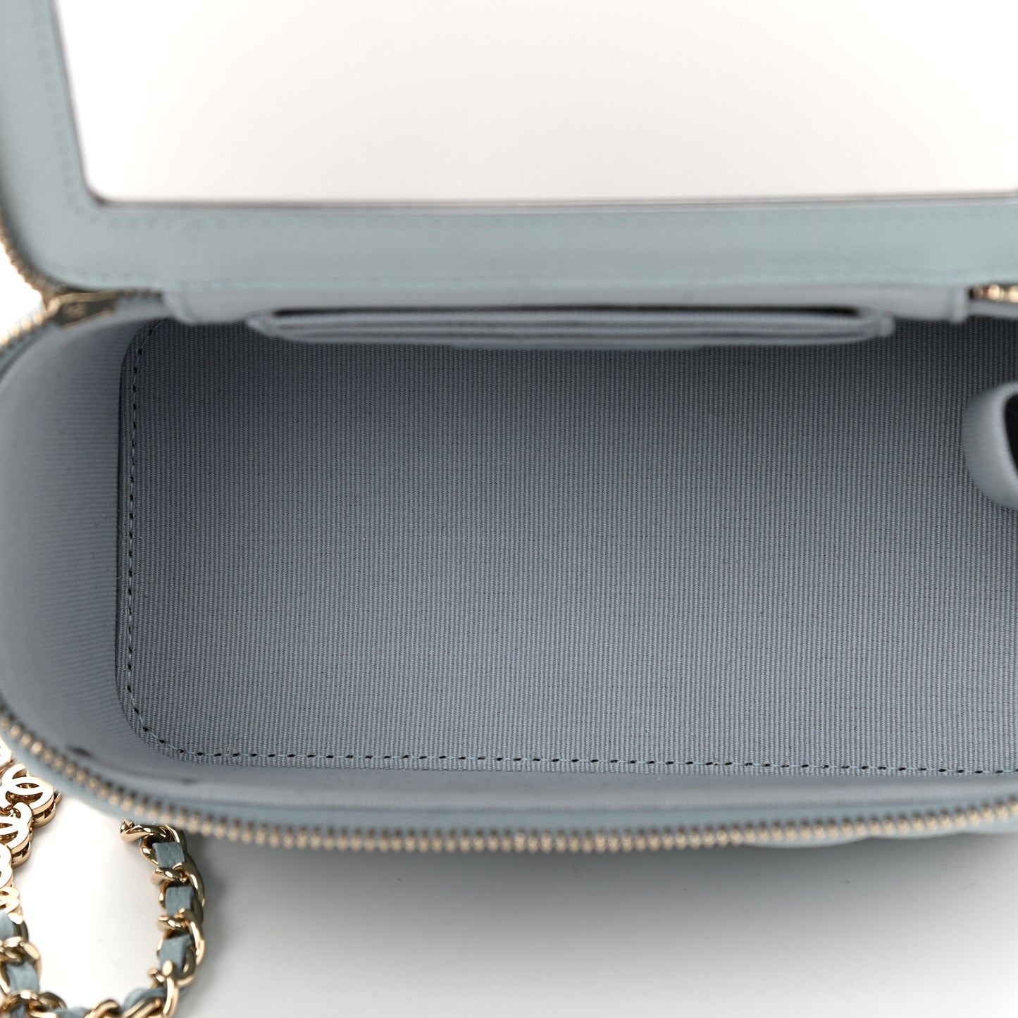 Caviar Quilted Small Tiny CC Vanity Case With Chain Light Blue