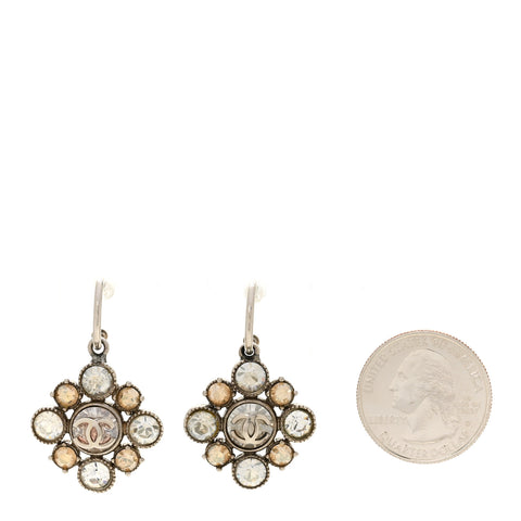 Crystal CC Flower Drop Earrings Gold Yellow