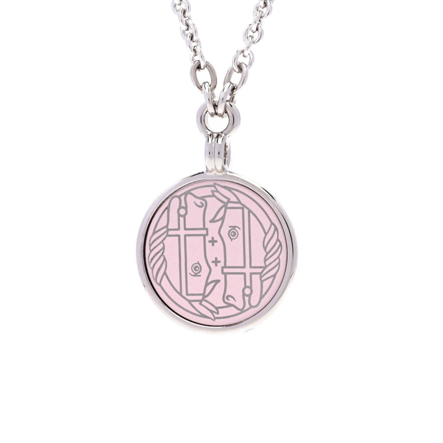 Hermes Palladium Enamel Large Medaille Quadrige Necklace White Platine Rose Candeur 5 of 7