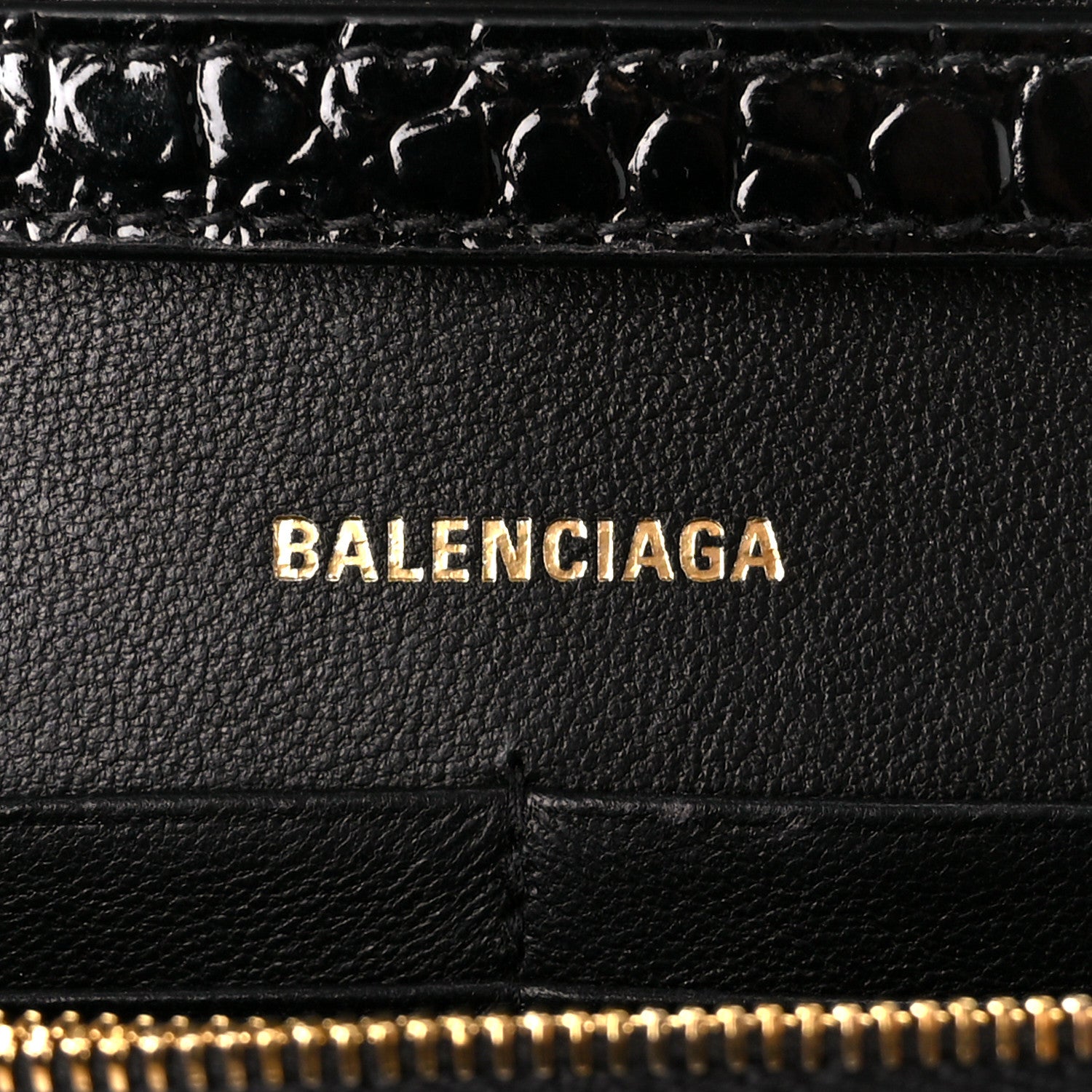 Balenciaga Shiny Calfskin Crocodile Embossed Hourglass Chain Bag Black 5 of 9