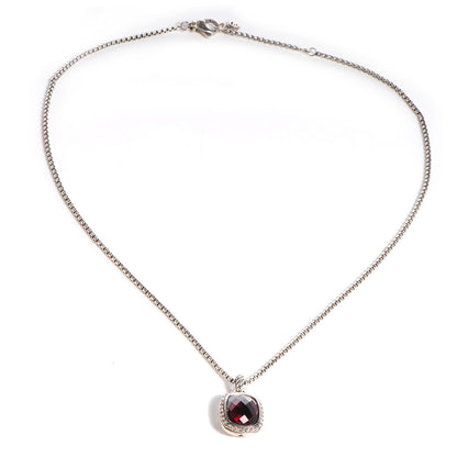 David Yurman Sterling Silver Diamond Noblesse Pendant Garnet Box Chain Necklace 3 of 5