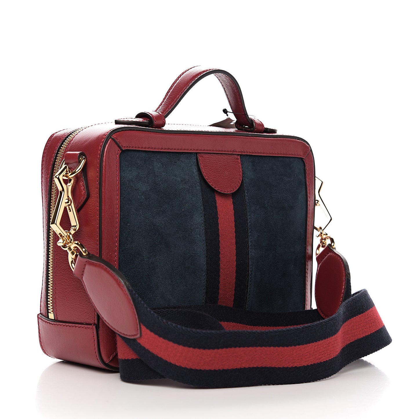 Suede Calfskin Web Small Ophidia Top Handle Shoulder Bag New Blue Romantic Cherry