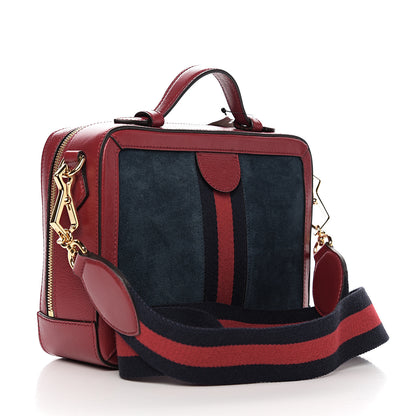 Gucci Suede Calfskin Web Small Ophidia Top Handle Shoulder Bag New Blue Romantic Cherry 2 of 9
