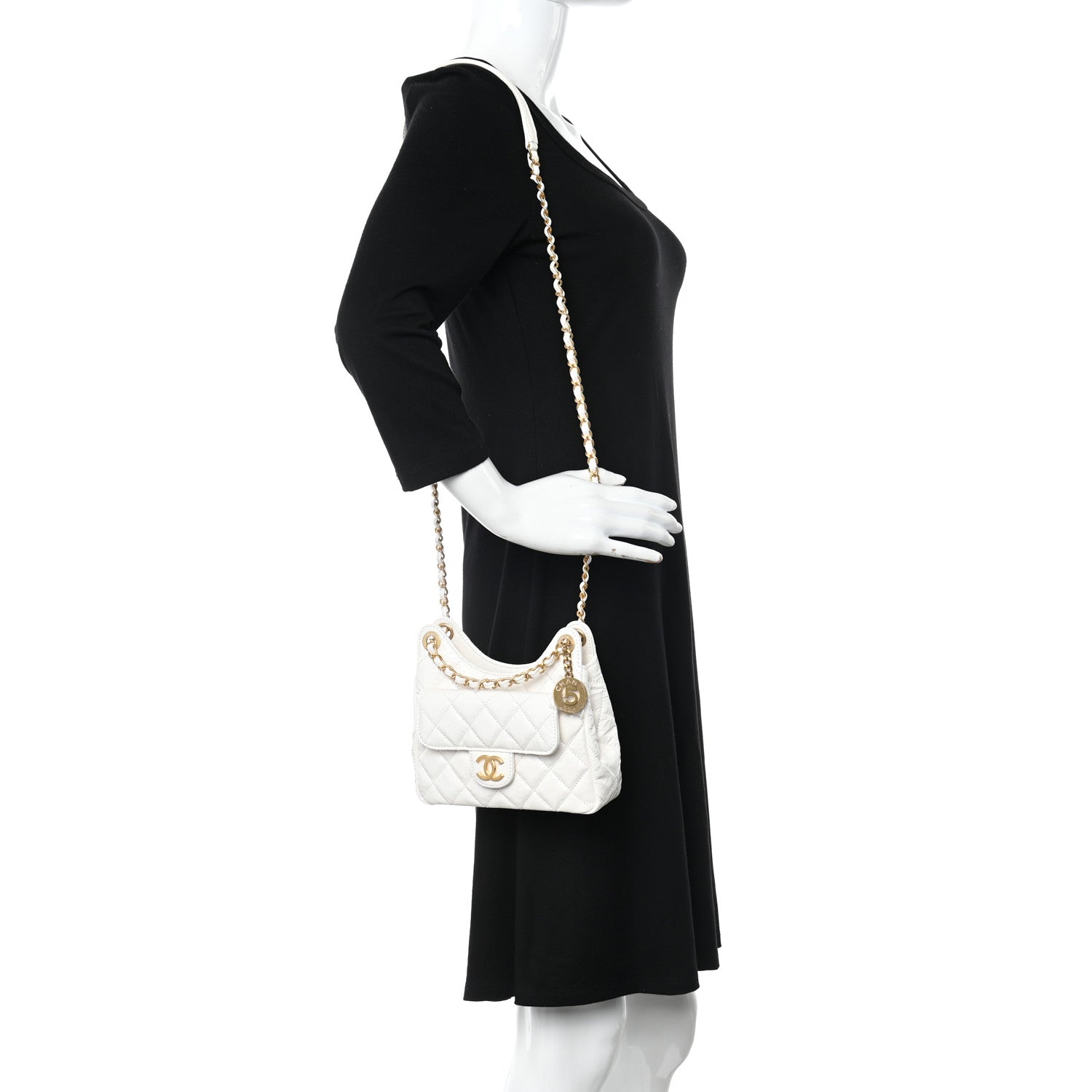 Chanel Shiny Crumpled Calfskin Quilted Small Wavy CC Hobo White 2 of 11