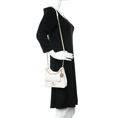 Chanel Shiny Crumpled Calfskin Quilted Small Wavy CC Hobo White 2 of 11