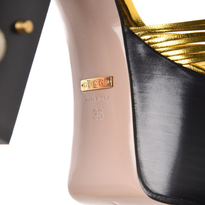 Gucci Malaga Kid Pearl Knot Platform Sandals 36 Black Gold 7 of 10