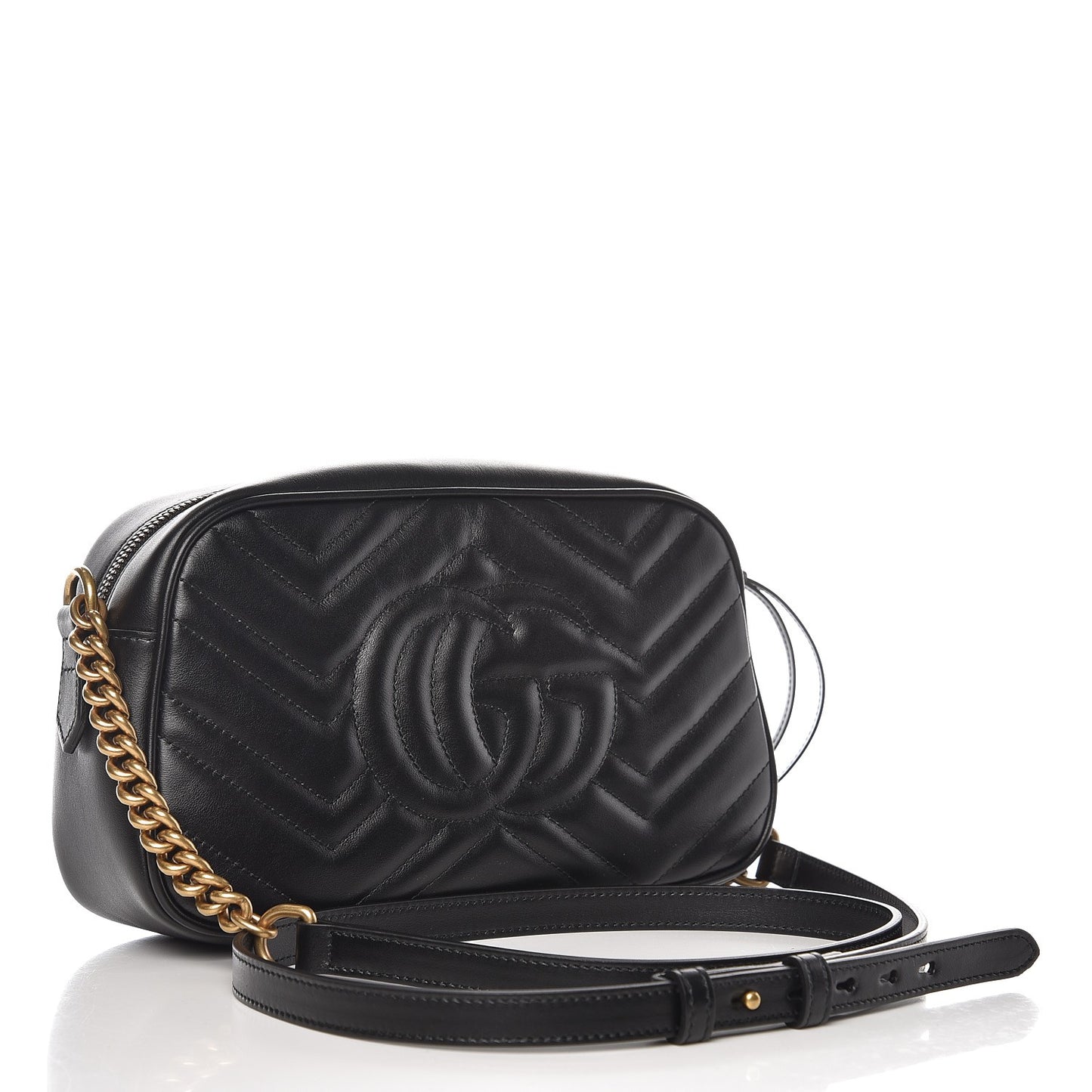 Calfskin Matelasse Small GG Marmont Chain Shoulder Bag Black