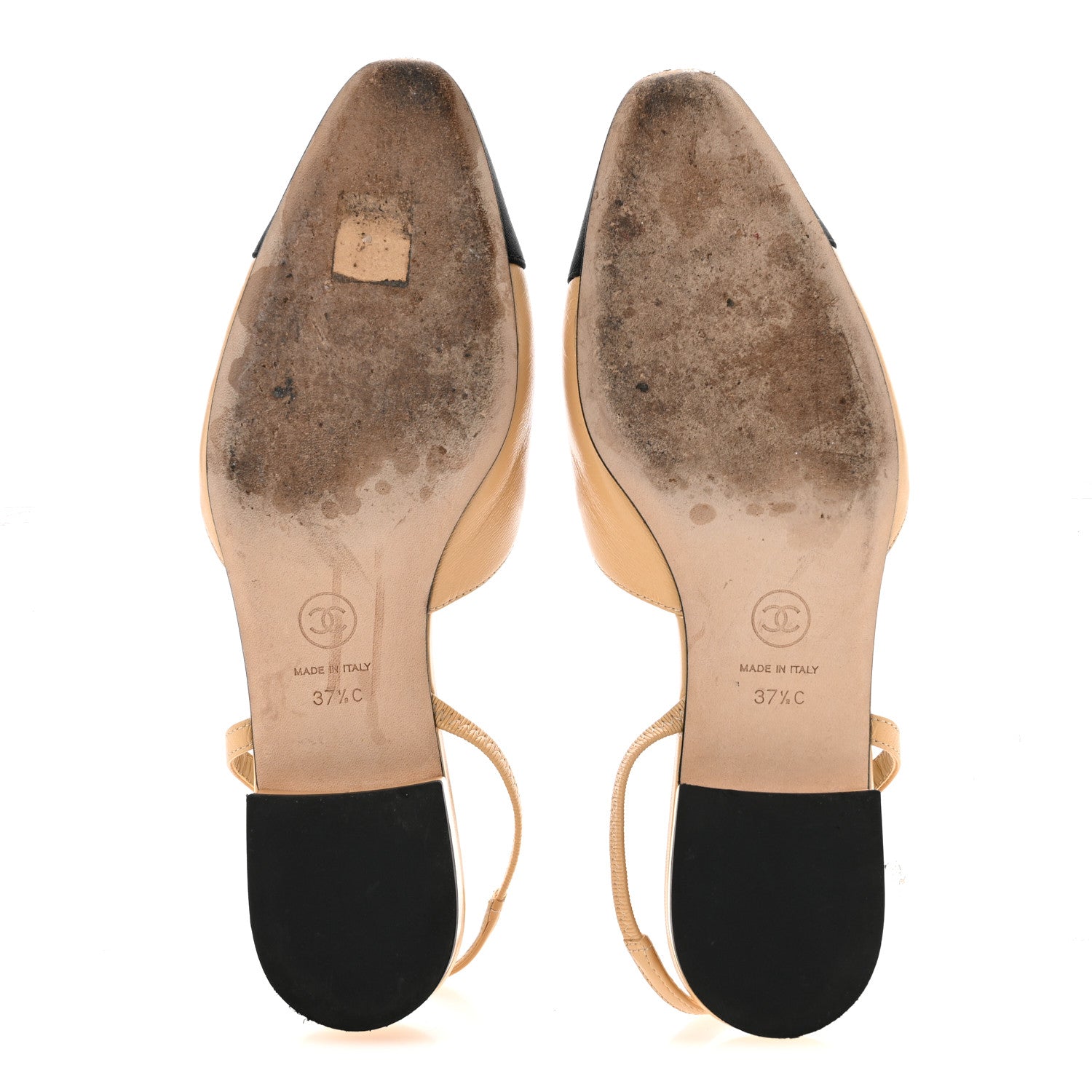 Chanel Goatskin Grosgrain Cap Toe CC Slingback Pumps 37.5 Beige Black 6 of 9
