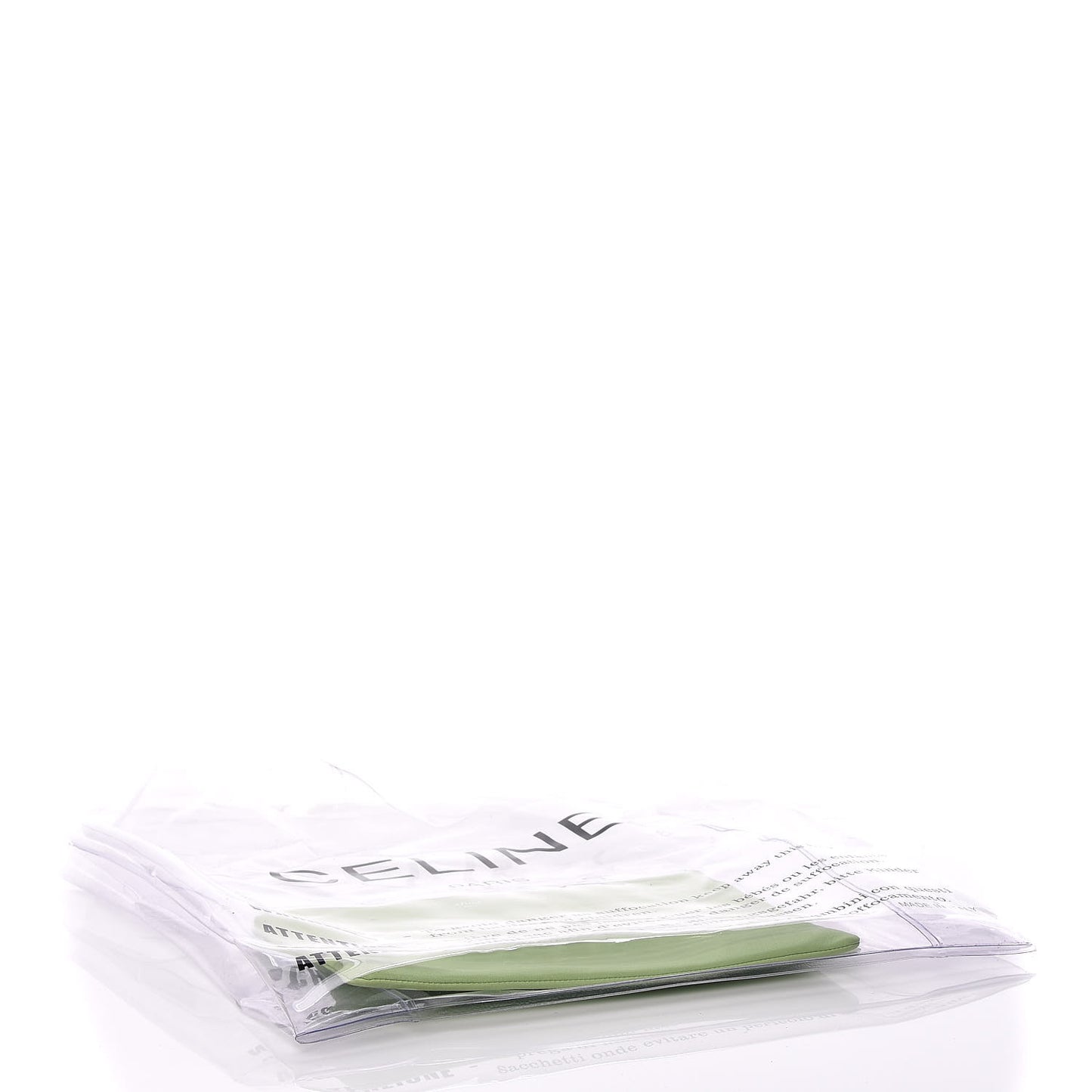 Plastic Bag with Cloudy Lambskin Solo Zip Pouch Clutch Lime