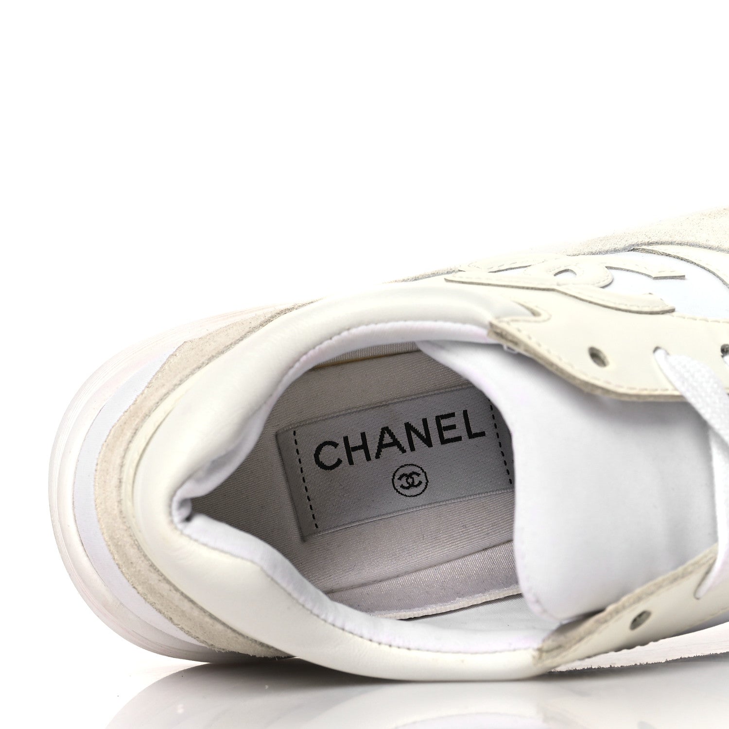 Chanel Suede Calfskin Fabric CC Sneakers 38 White 6 of 7