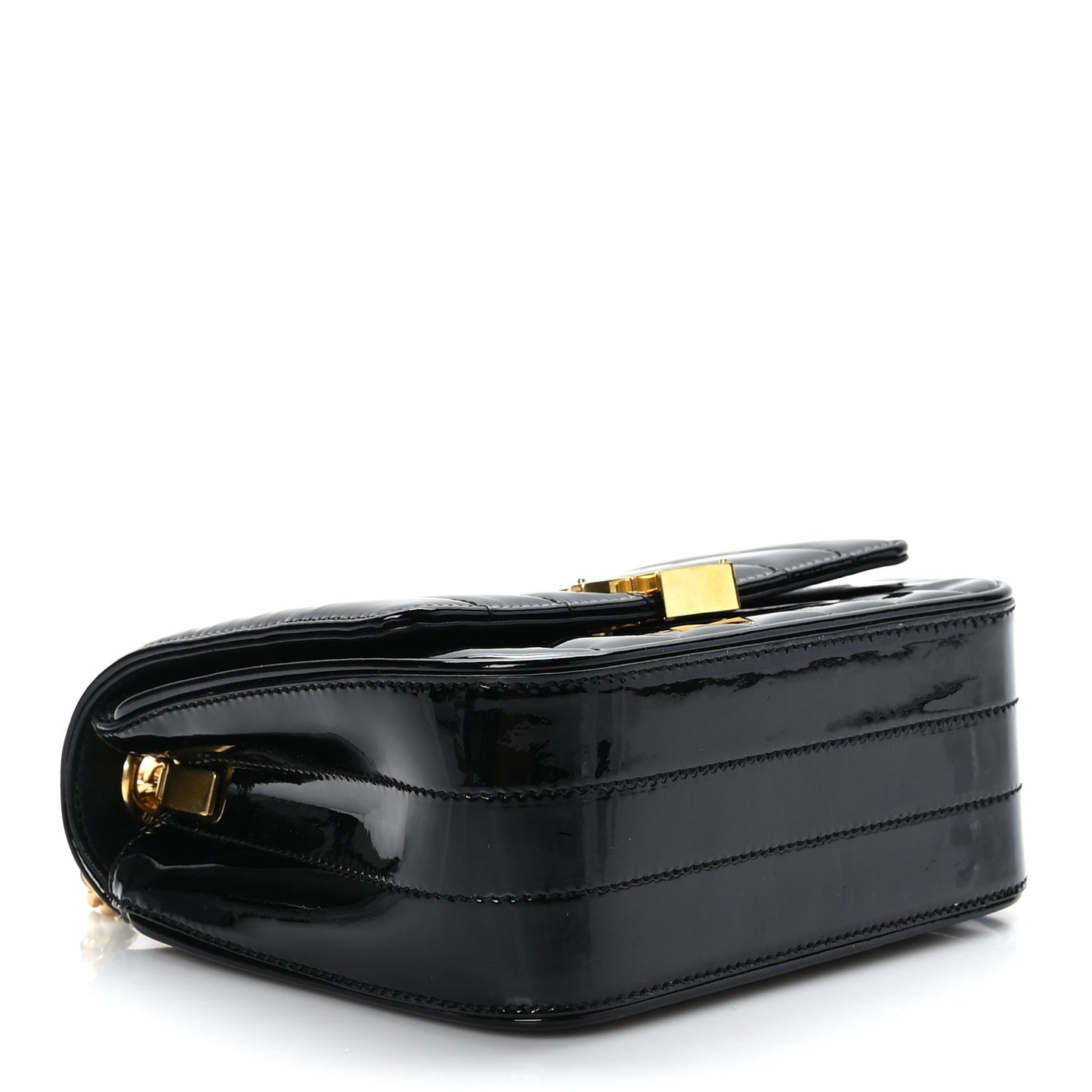 Patent Calfskin Matelasse Monogram Small Vicky Chain Bag Black
