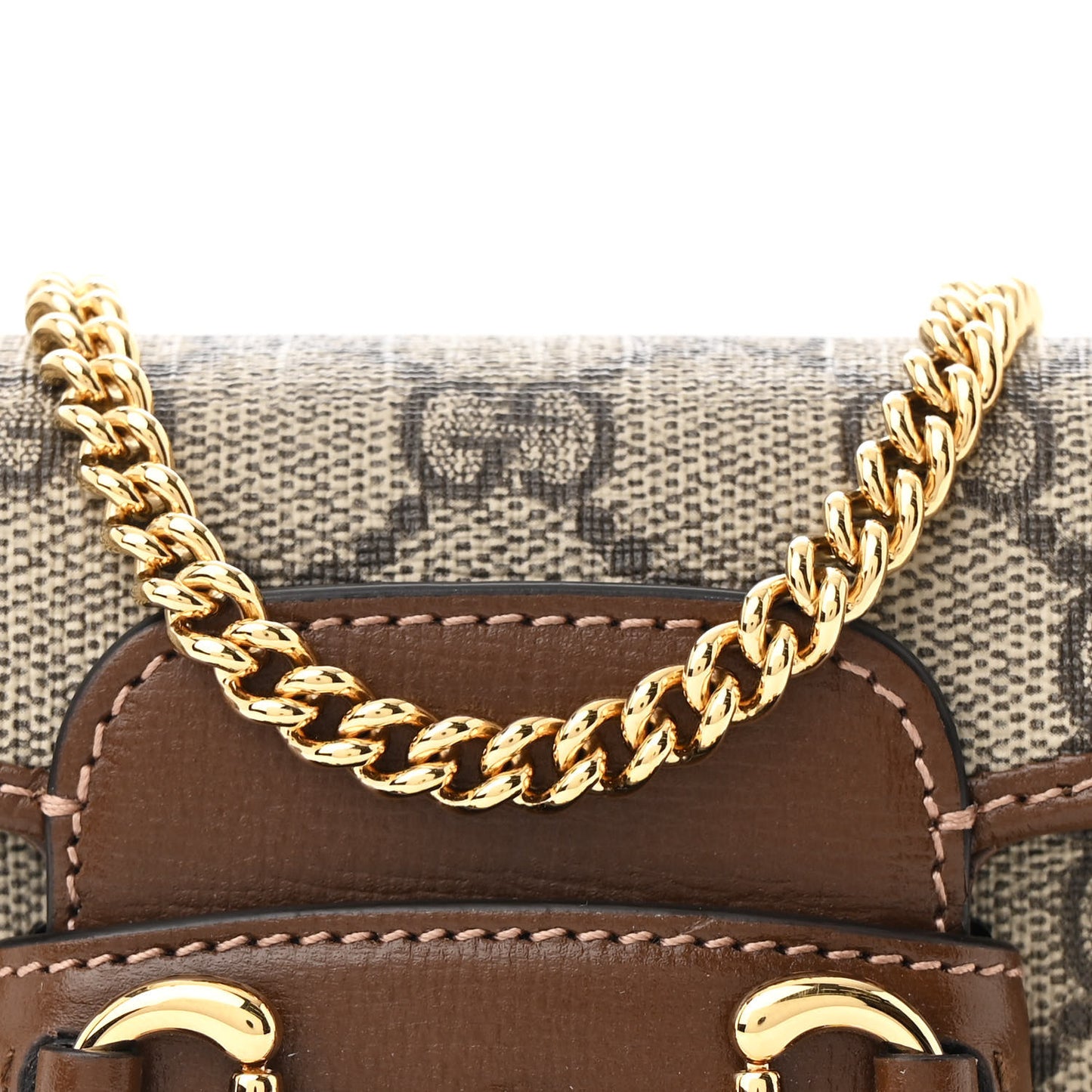 GG Supreme Monogram Azalea Calfskin Web Horsebit 1955 Wallet On Strap Beige Ebony Brown Sugar
